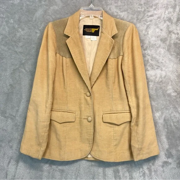 Vintage 70s Western Corduroy Leather Light Mustard Size S - Picture 1 of 11